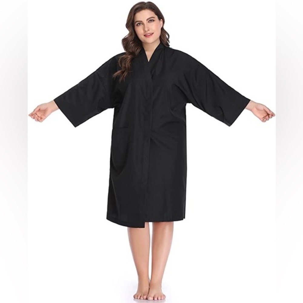Salon Client Gown Robes Cape For Women - Black Nylon